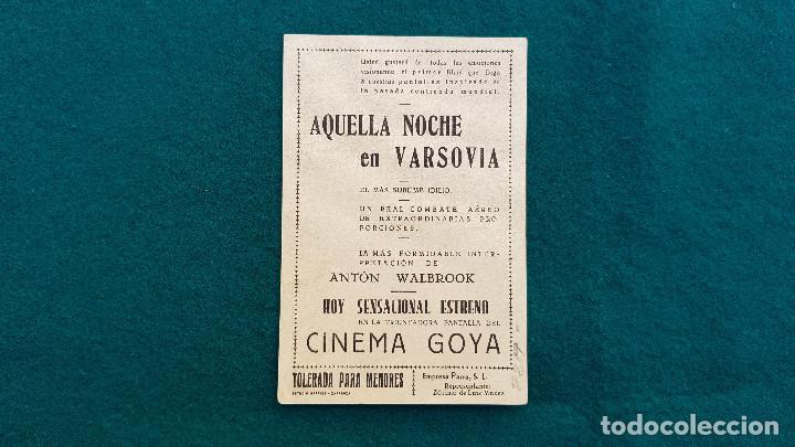 Cine: PROGRAMA DE MANO CINE AQUELLA NOCHE EN VARSOVIA - CON CINE AL DORSO - Foto 2