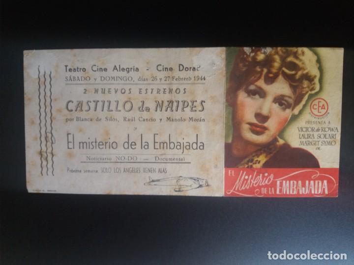  Foglietti di film di film antichi di cinema: El misterio de la embajada Doble Con Publicidad Teatro Cine Alegria - Cine Dorado Tarrasa