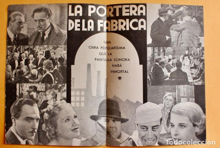 Cine: PROGRAMA DE MANO - LA PORTERA DE LA FABRICA 1934 - Foto 2