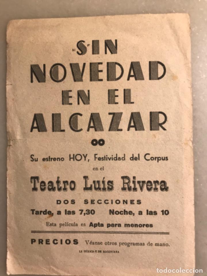 Cine: Folleto programa de cine Sin novedad en el Alcazar - Foto 2