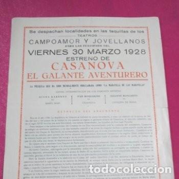Cine: CASANOVA EL GALANTE AVENTURERO IVAN MOSJOUKINE PROGRAMA DE CINE 1928 C3 - Foto 4