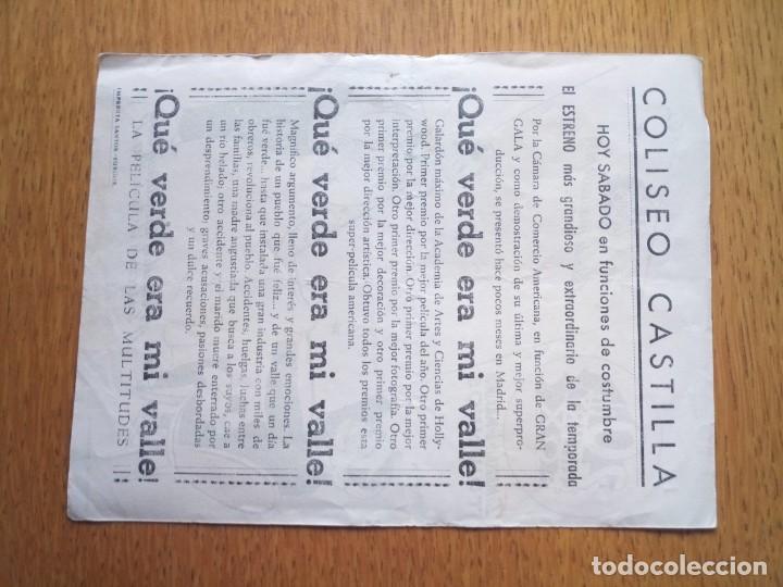 Cine: Folleto de mano, programa de cine, que verde era mi valle - Foto 2