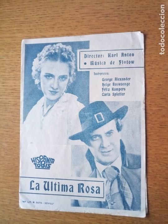 Cine: Folleto de mano, programa de cine, la &uacute;ltima rosa - Foto 1