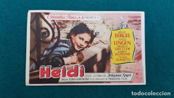 Cine: PROGRAMA DE MANO CINE HEIDI (1957) CON CINE AL DORSO