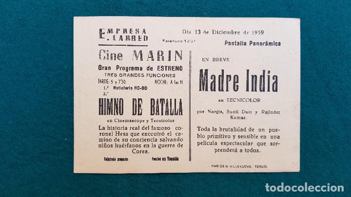 Cine: PROGRAMA DE MANO CINE HIMNO DE BATALLA (1959) CON CINE AL DORSO - Foto 2