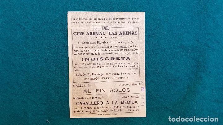 Cine: PROGRAMA DE MANO CINE INDISCRETA (S/F) CON CINE AL DORSO - Foto 2
