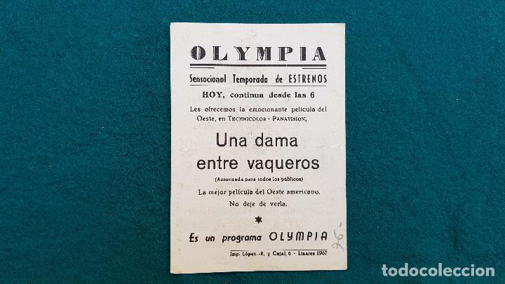 Cine: PROGRAMA DE MANO CINE UNA DAMA ENTRE VAQUEROS (1966) CON CINE AL DORSO - Foto 2