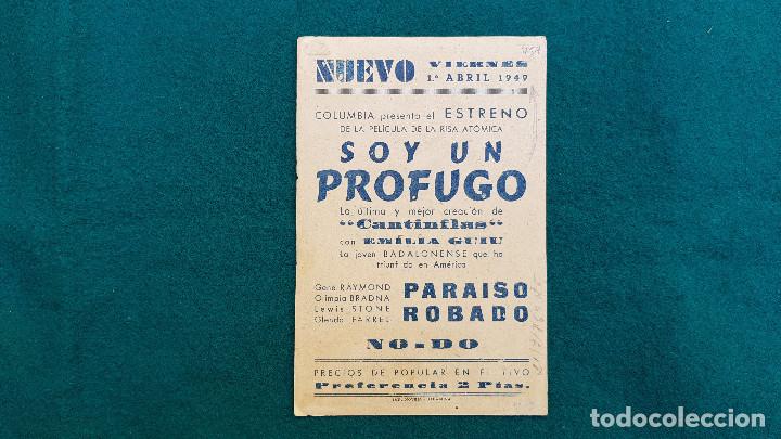 Cine: PROGRAMA DE MANO CINE SOY UN PROFUGO (1949) CON CINE AL DORSO - Foto 2