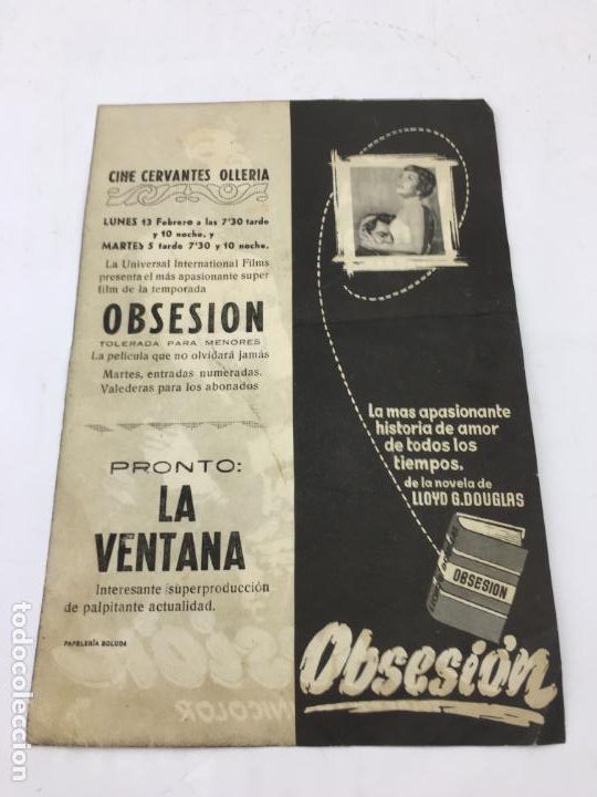 Cine: OBSESION - FOLLETO DE MANO SIN DOBLE - REF. FM-006 - Foto 2