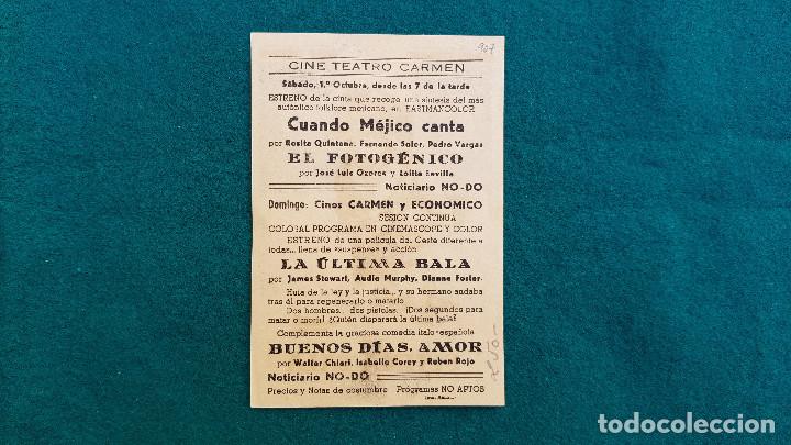 Cine: PROGRAMA DE MANO CINE LA ULTIMA BALA (1960) CON CINE AL DORSO - Foto 2