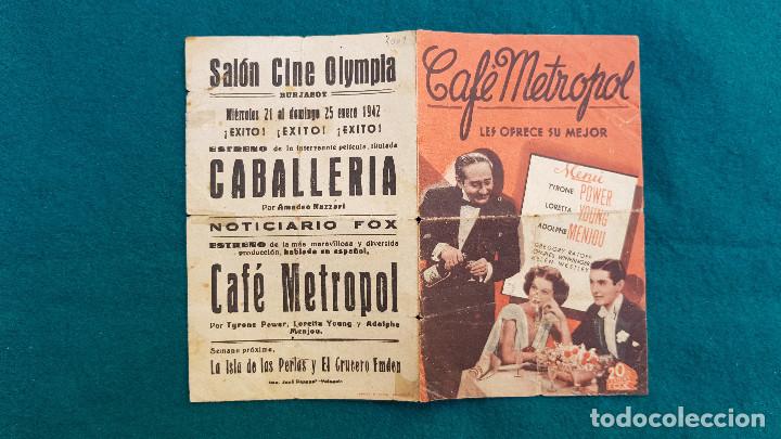 Cine: PROGRAMA DE MANO CINE CAFE METROPOL (1942) CON CINE AL DORSO - Foto 1