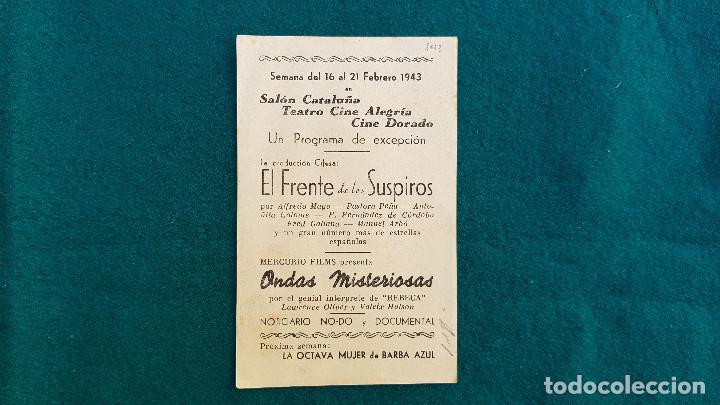 Cine: PROGRAMA DE MANO CINE ONDAS MISTERIOSAS (1943) CON CINE AL DORSO - Foto 2