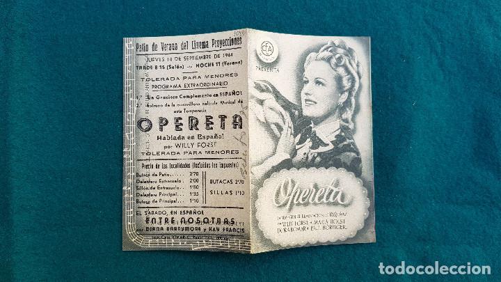 Cine: PROGRAMA DE MANO CINE OPERETA (1944) CON CINE AL DORSO - Foto 1