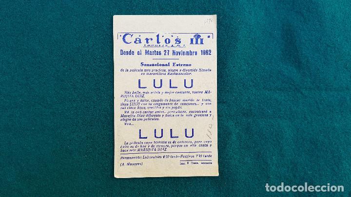 Cine: PROGRAMA DE MANO CINE LUL&Uacute; (1962) CON CINE AL DORSO - Foto 2