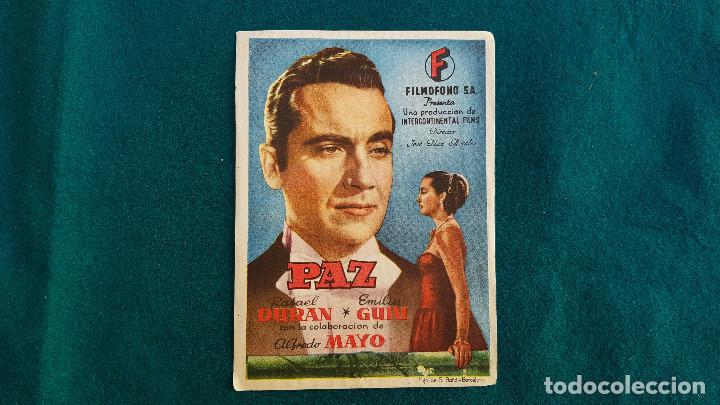 Cine: PROGRAMA DE MANO CINE PAZ (1952) CON CINE AL DORSO - Foto 1