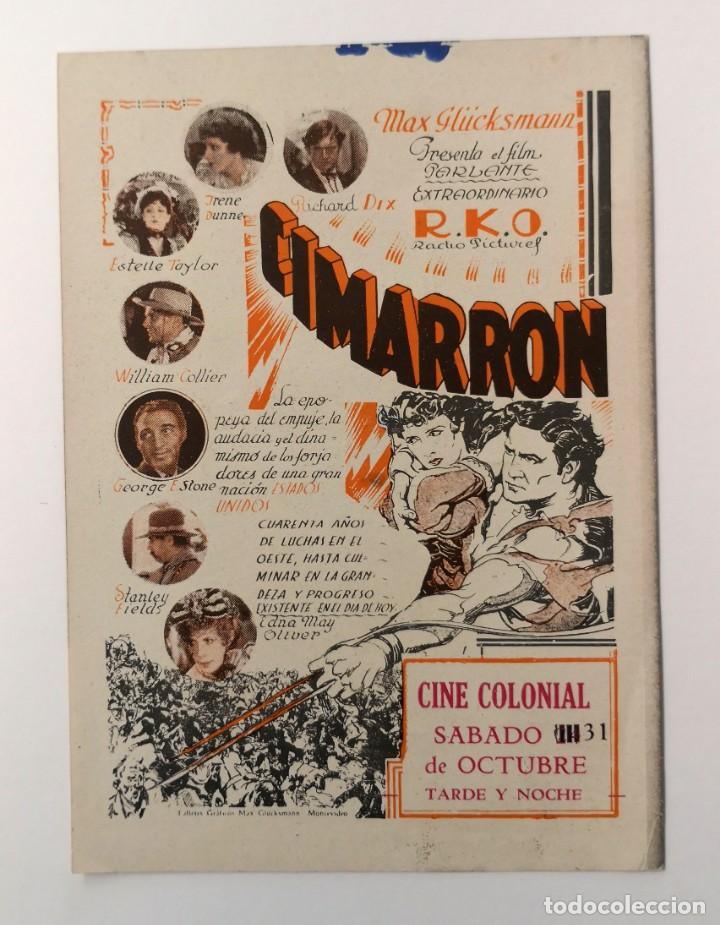 Cine: CIMARRON. PROGRAMA SENCILLO RKO URUGUAY. PEL&Iacute;CULA DE 1931 - Foto 1