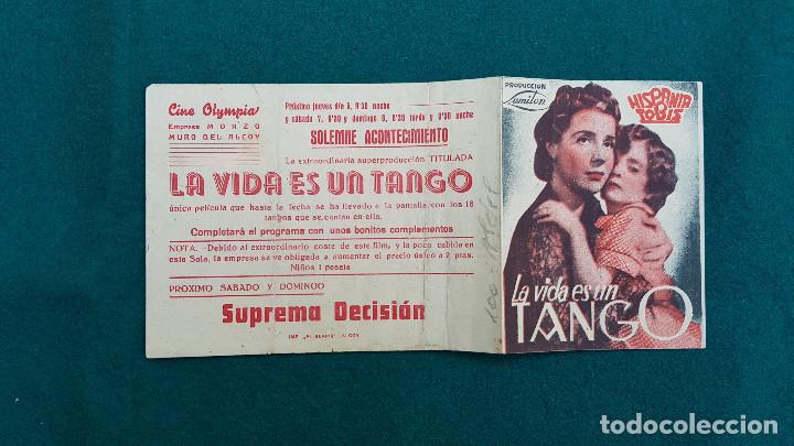 Cine: PROGRAMA DE MANO CINE LA VIDA ES UN TANGO (1941) CON CINE AL DORSO - Foto 1
