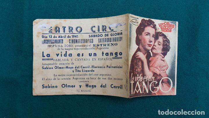 Cine: PROGRAMA DE MANO CINE LA VIDA ES UN TANGO (1941) CON CINE AL DORSO - Foto 1