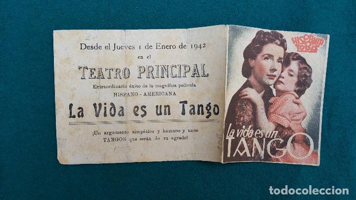 Cine: PROGRAMA DE MANO CINE LA VIDA ES UN TANGO (1941) CON CINE AL DORSO - Foto 1
