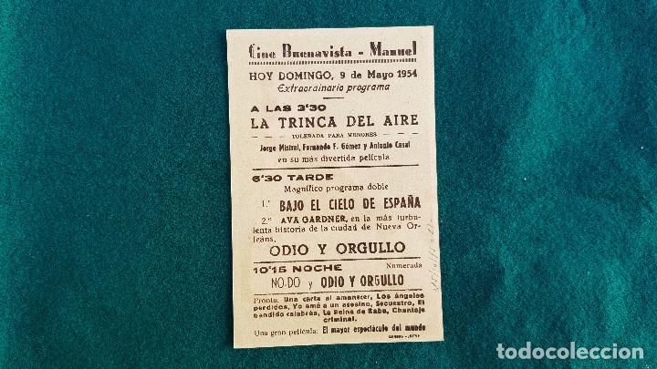 Cine: PROGRAMA DE MANO CINE ODIO Y ORGULLO (1955) CON CINE AL DORSO - Foto 2