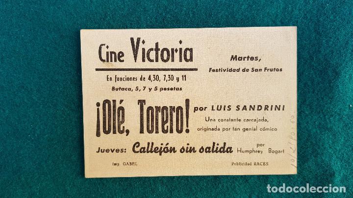 Cine: PROGRAMA DE MANO CINE &iexcl;&iexcl;OLE TORERO!! (1952) CON CINE AL DORSO - Foto 2