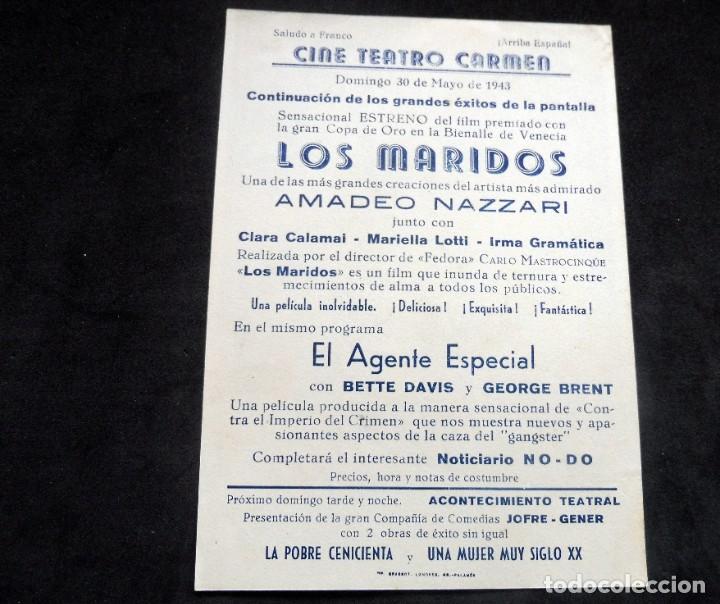 Cine: PROGRAMA DE CINE - LOS MARIDOS - CINE CARMEN DE PALAM&Oacute;S - 1944 - Foto 2