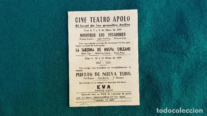 Cine: PROGRAMA DE MANO CINE EVA (1959) CON CINE AL DORSO - Foto 2