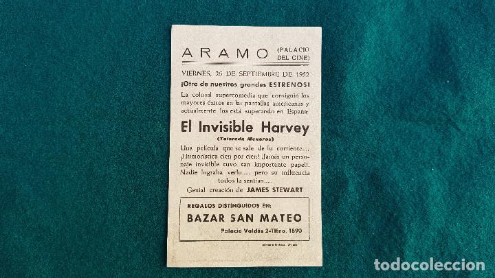 Cine: PROGRAMA DE MANO CINE EL INVISIBLE HARVEY (1952) CON CINE AL DORSO - Foto 2