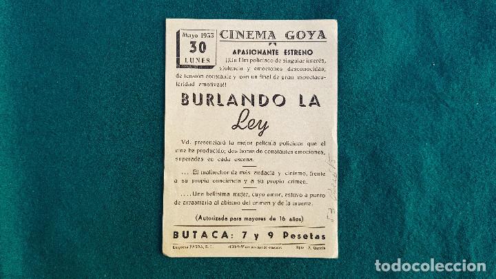 Cine: PROGRAMA DE MANO CINE BURLANDO LA LEY (1955) CON CINE AL DORSO - Foto 3
