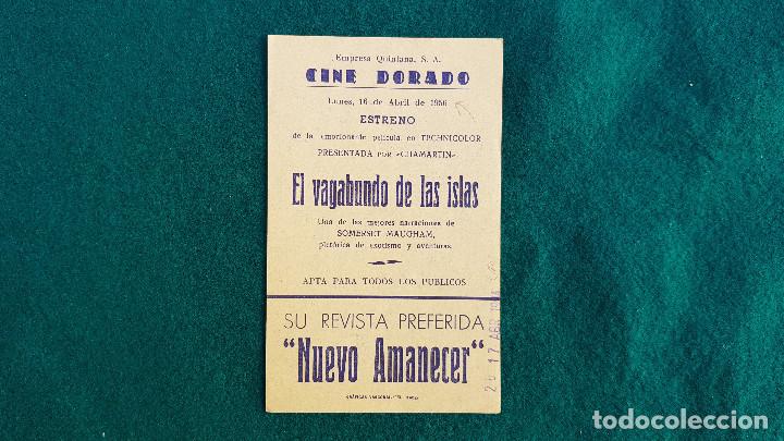 Cine: PROGRAMA DE MANO CINE EL VAGABUNDO DE LAS ISLAS (1956) CON CINE AL DORSO - Foto 2
