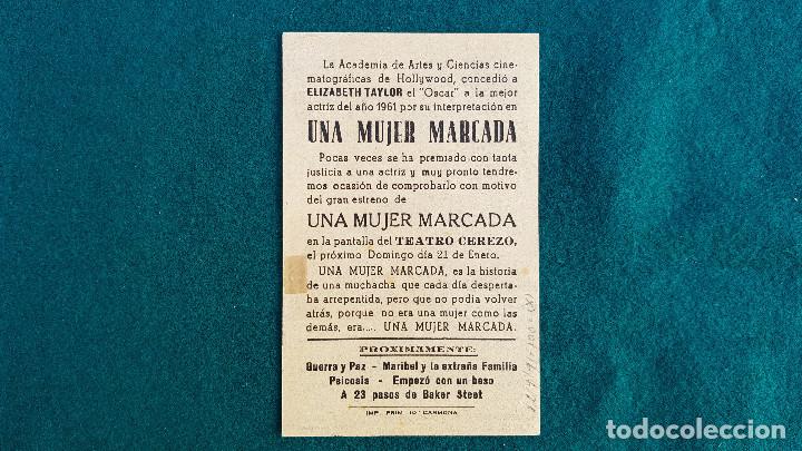 Cine: PROGRAMA DE MANO CINE UNA MUJER MARCADA (1962) CON CINE AL DORSO - Foto 2