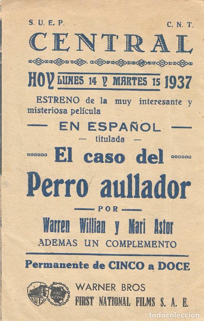 Cine: PN - PROGRAMA DOBLE - EL CASO DEL PERRO AULLADOR - WARREN WILLIAM, MARY ASTOR - CENTRAL CINEMA 1937 - Foto 3 - 223964803
