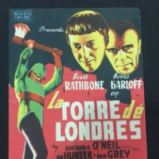 Cine: LA TORRE DE LONDRES - PROGRAMA SENCILLO GRANDE - REVERSO CINEMA CANETENSE Y VICTORIA (CANET DE MAR). Lote 224098425