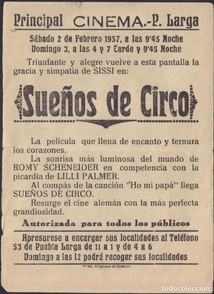 Cine: Programa sencillo de SUE&Ntilde;OS DE CIRCO (1954) - Principal Cinema de La Pobla Llarga - Foto 2