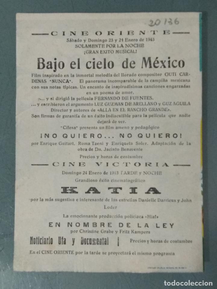 Cine: BAJO EL CIELO DE MEXICO - PROGRAMA DE CINE DOBLE - Foto 3