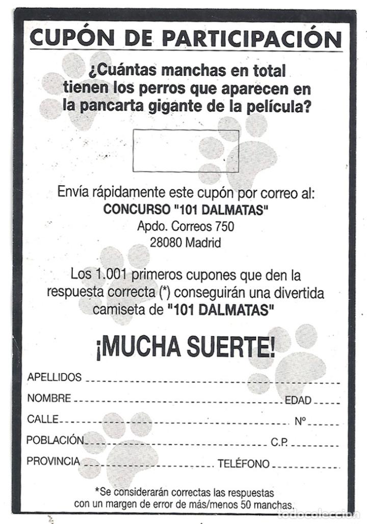 Cine: PTCC 150 101 DALMATAS WALT DISNEY ANIMACION PROGRAMA CUPON CONCURSO - Foto 2