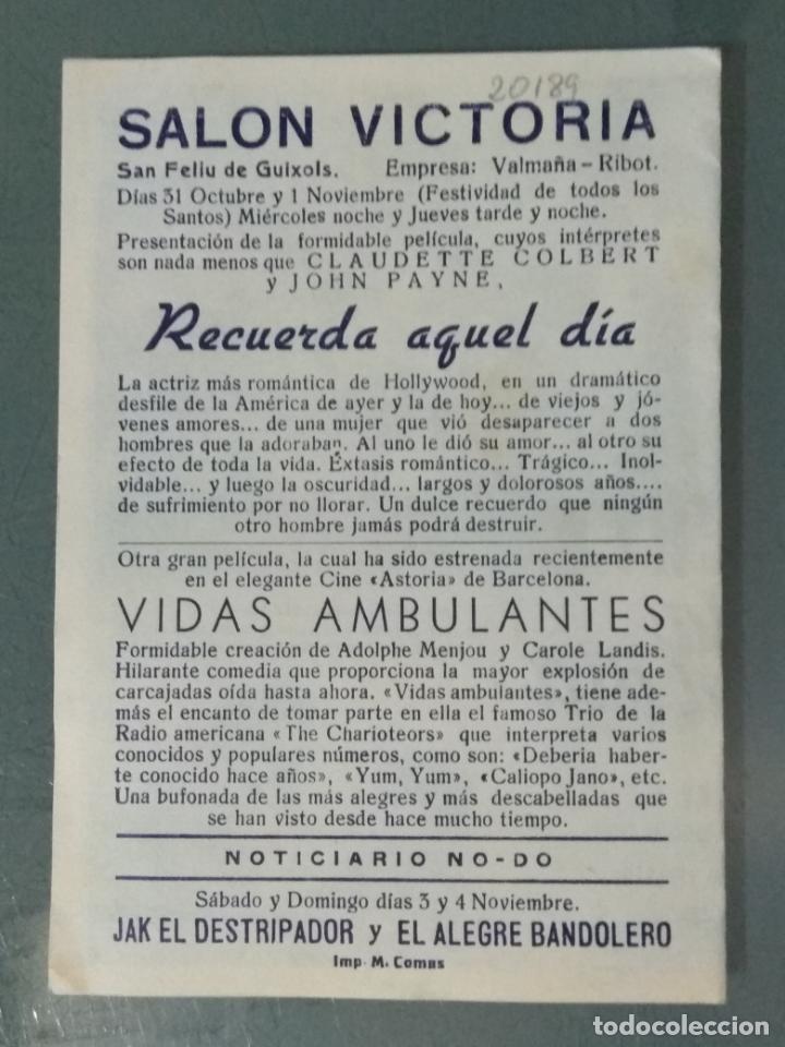 Cine: RECUERDA AQUEL DIA - PROGRAMA DE CINE DOBLE - Foto 3