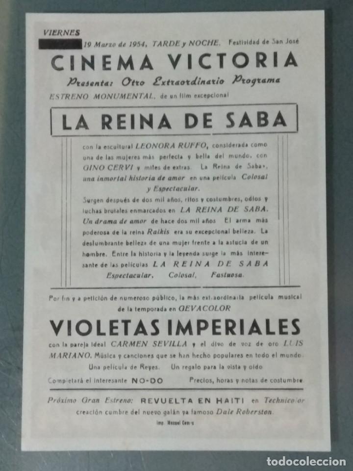 Cine: LA REINA DE SABA. PROGRAMA SENCILLO GRANDE. - Foto 2