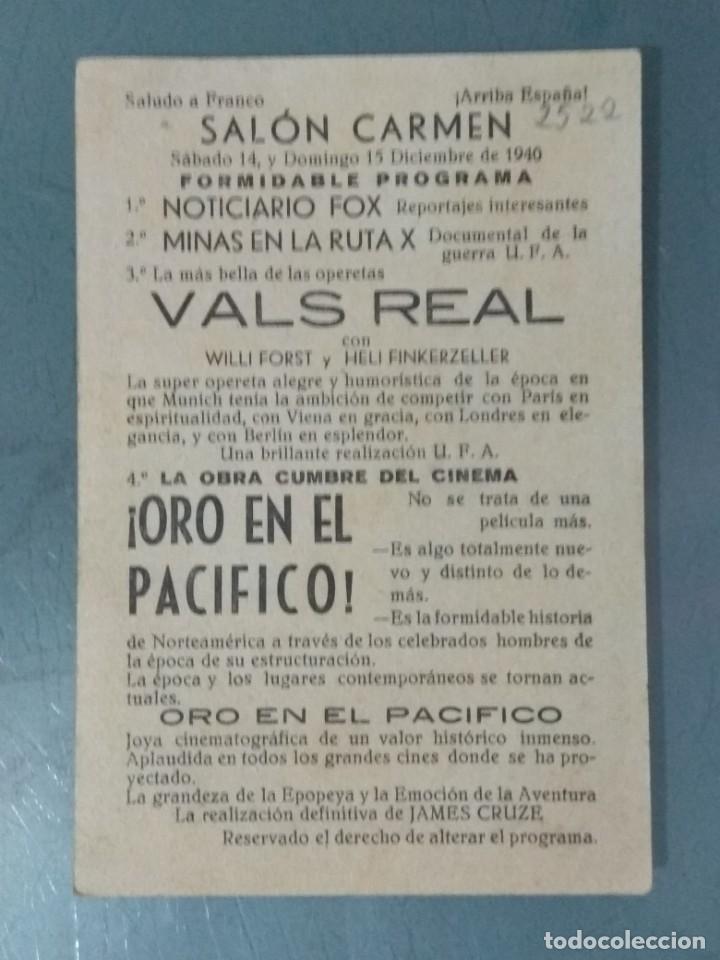Cine: ORO EN EL PACIFICO. PROGRAMA SENCILLO EN FORMA DE TARJETA. - Foto 2