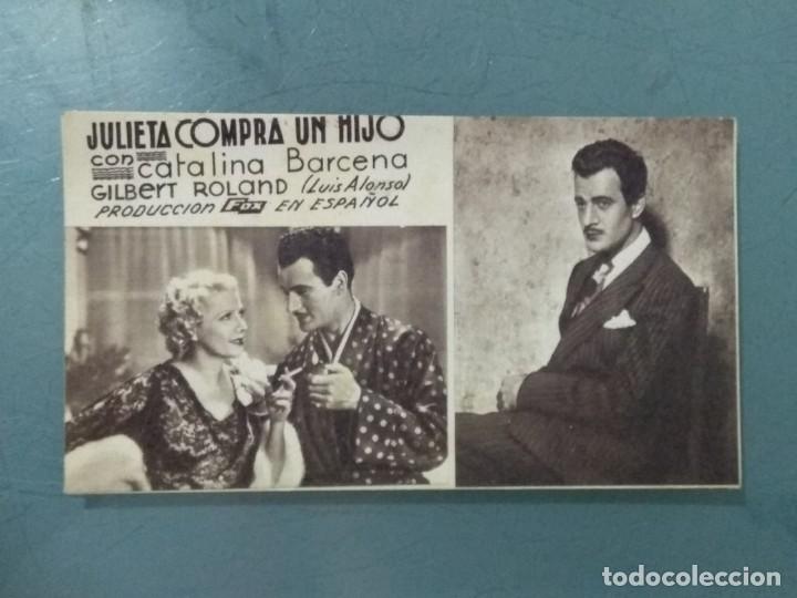 Cine: JULIETA COMPRA UN HIJO. PROGRAMA DE CINE EN FORMATO TARJETA. - Foto 1