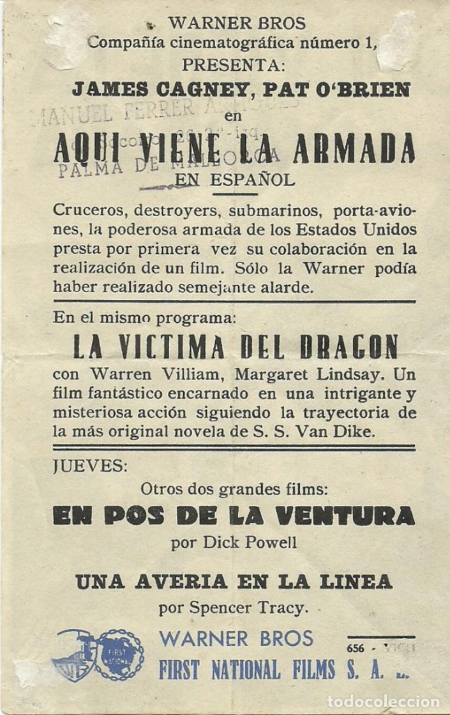 Cine: (PG-190824)AQUI VIENE LA ARMADA PROGRAMA DOBLE WARNER JAMES CAGNEY GLORIA STUART - Foto 3