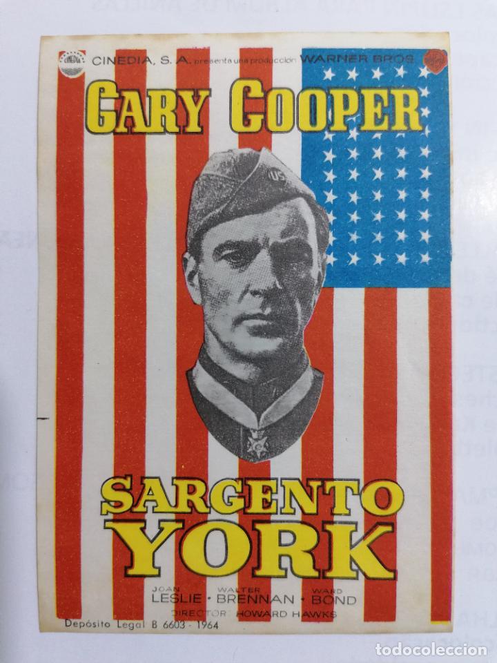 Folhetos de m&atilde;o de filmes antigos de cinema: PROGRAMA DE CINE, SARGENTO YORK, SIN PUBLICIDAD