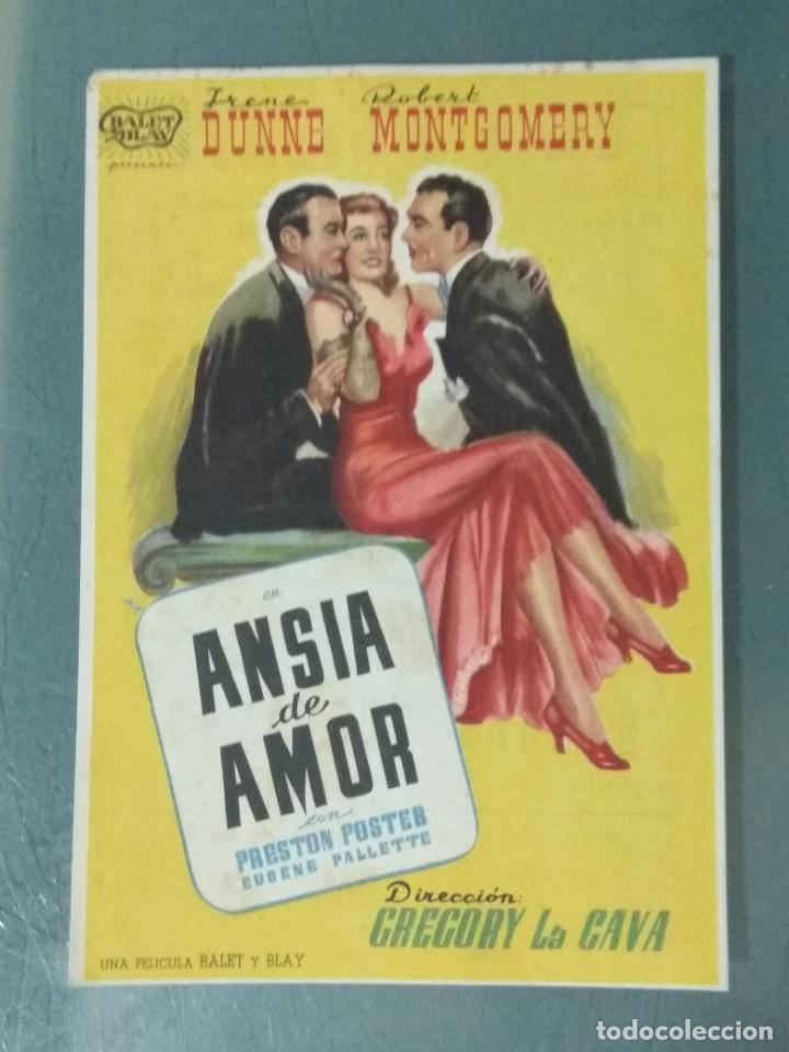 Cine: ANSIA DE AMOR - PROGRAMA DE CINE SENCILLO FORMATO GRANDE. - Foto 1