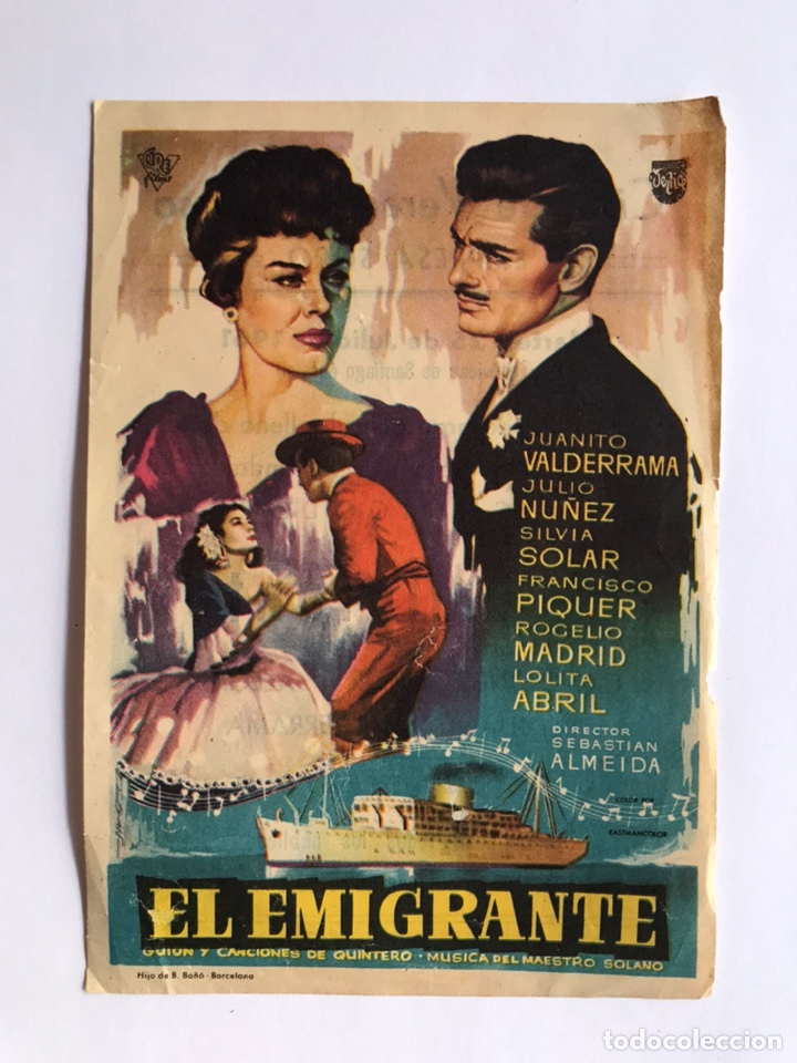 Cine: PINOSO CINE DE VERANO, folleto de mano EL EMIGRANTE, Juanito Reina, Lolita Abril (a.1960)