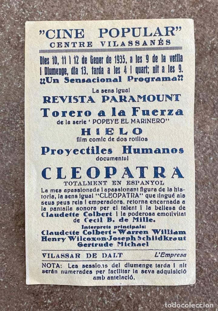 Cine: CLEOPATRA, PROGRAMA SENCILLO, NO ES TARJETA. RARO - Foto 2