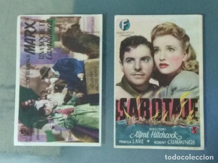 Folhetos de m&atilde;o de filmes antigos de cinema: LOTE DE 2 PROGRAMAS DE CINE SENCILLOS A&Ntilde;OS 40: SABOTAJE - UNA NOCHE EN CASABLANCA