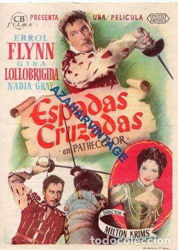 Folhetos de m&atilde;o de filmes antigos de cinema: espadas cruzadas.errol flynn gina lollobrigida, cine de verano, Dos Hermanas