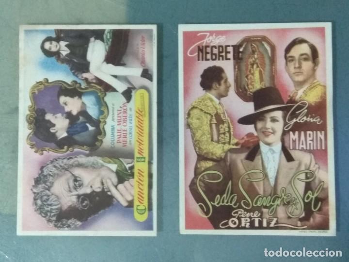 Folhetos de m&atilde;o de filmes antigos de cinema: LOTE DE 2 PROGRAMAS DE CINE SENCILLOS A&Ntilde;OS 40: SEDA SANGRE Y SOL - CANCION INOVIDABLE