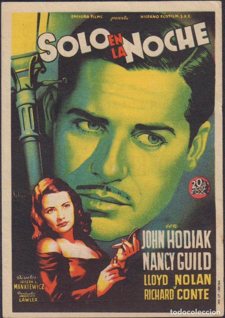 Cine: Programa sencillo de SOLO EN LA NOCHE (1946) - Cines Pompeya y Sedav&iacute; de Benet&uacute;sser y Sedav&iacute;