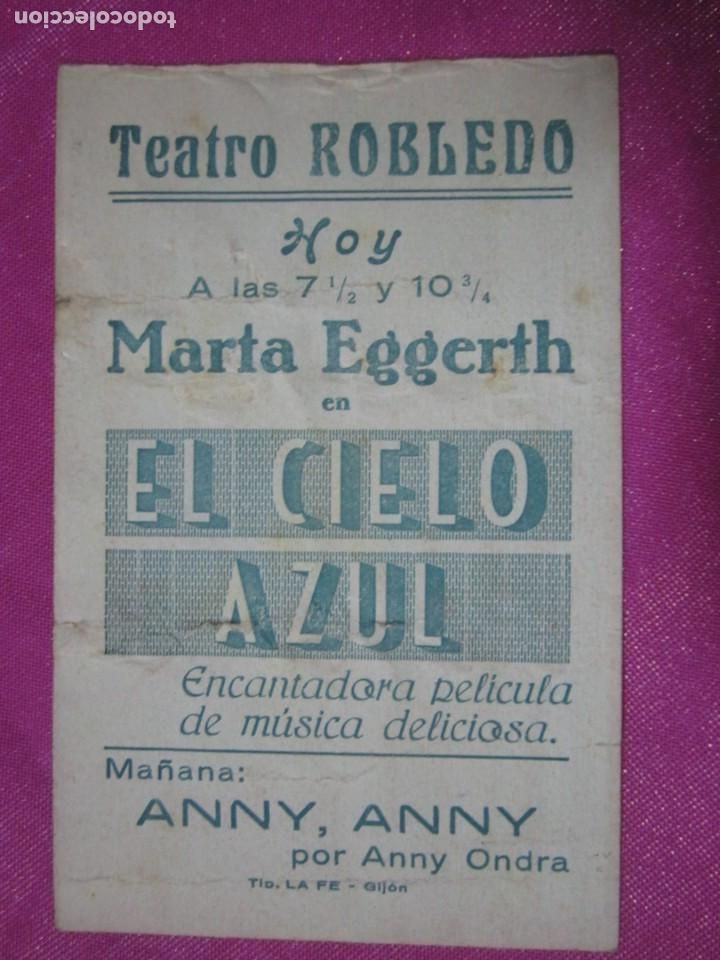 Cine: EL CIELO AZUL MARTA EGGERTH PROGRAMA DE CINE TARJETA C25 1 - Foto 4